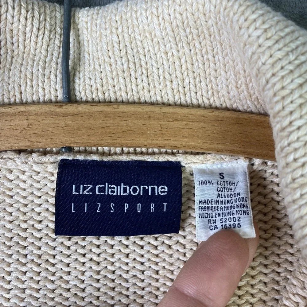 Vtg Liz Claiborne Sweater Womens S Cream Half Zip Collared Pockets Coastal 90s - Picture 6 of 12
